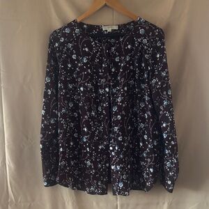 LOFT Dark Floral Blouse with Blue Accents